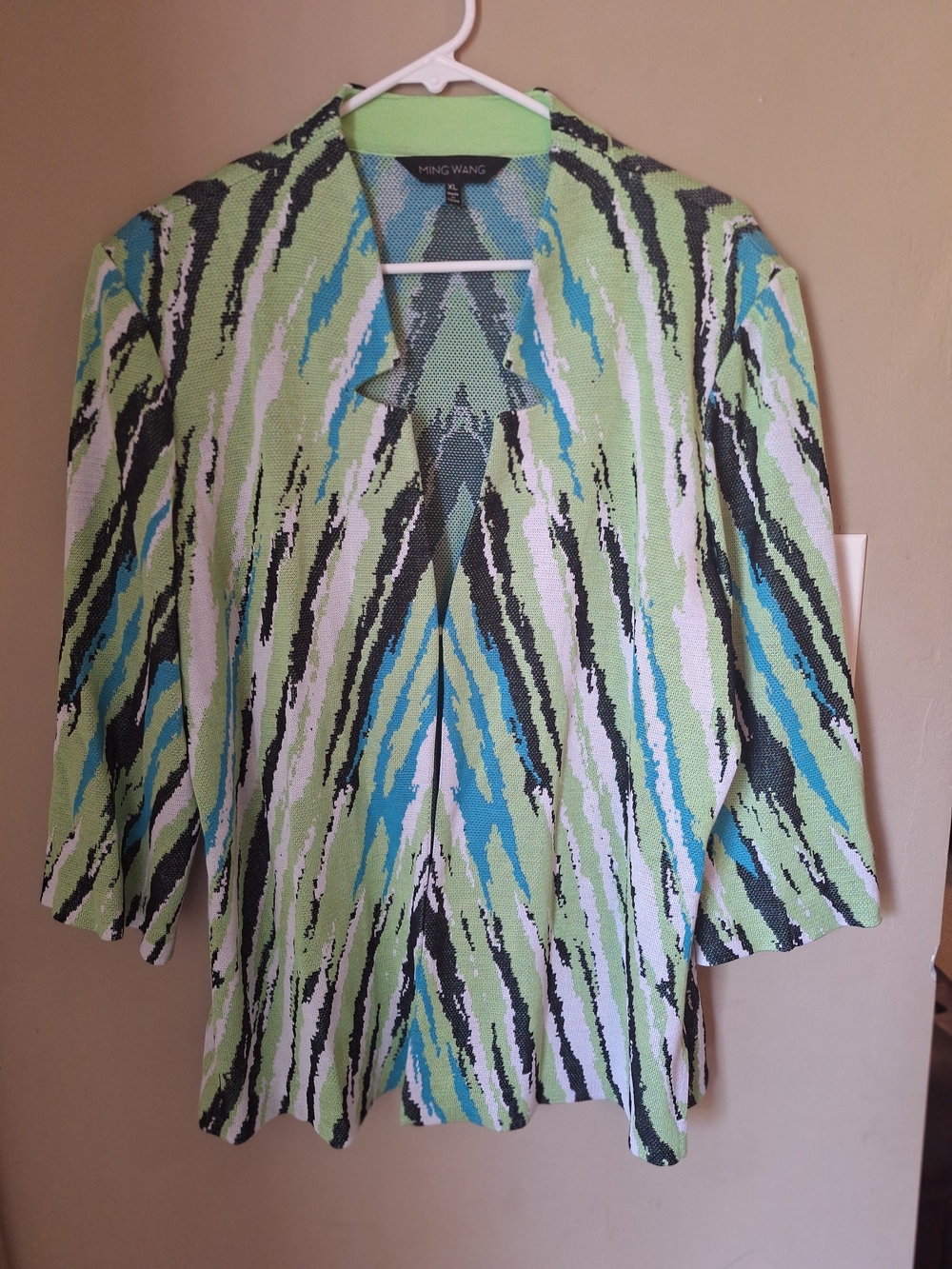 Ming Wang Lime, Aqua & Black Open-Front Knit Jacket XL